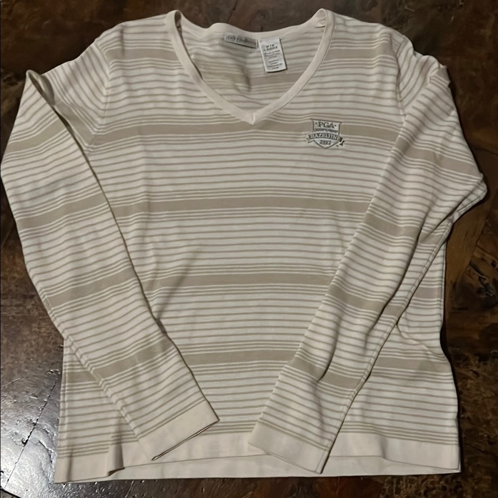 PGA Tour Beige Striped V-Neck Sweater